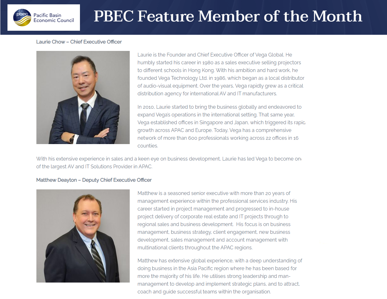 PBEC Featured Vega Global as a Member of the Month
